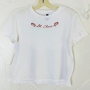 T Shirt Cropped T Shirt Embroidered Roses "Oh Cherie" On‎ the Front …